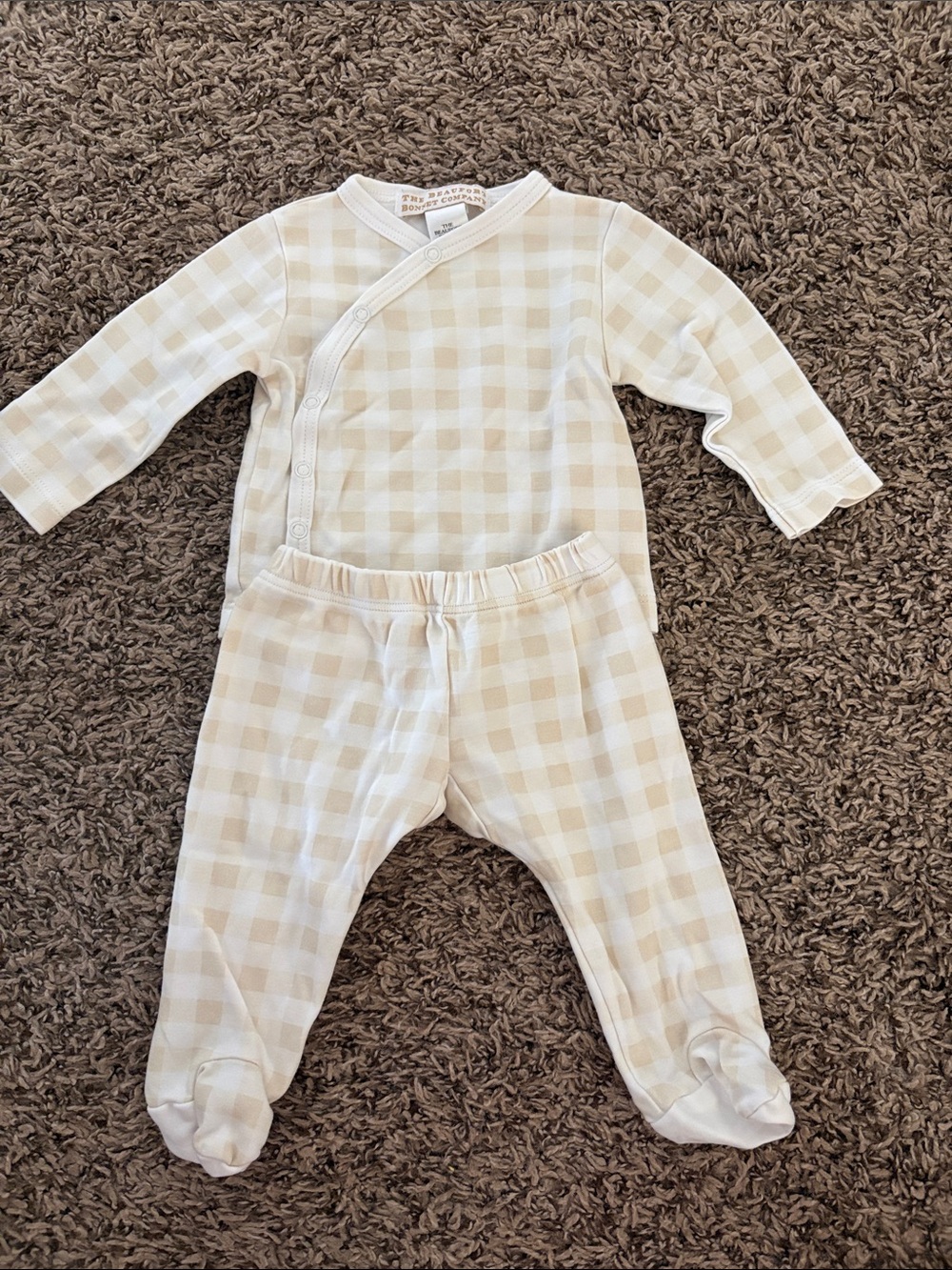 The Beaufort Bonnet Company Neutral Gingham Baby Set - Cream Check